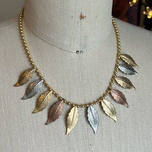 Vintage Multi-tone leaf statement fashion necklace jewelry